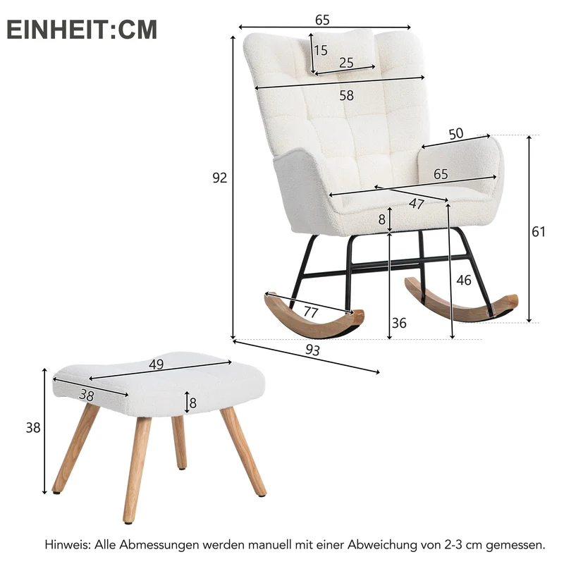 Fauteuil à bascule tissu bouclette blanc 1 oreiller et 1 repose-pieds KEVUINS