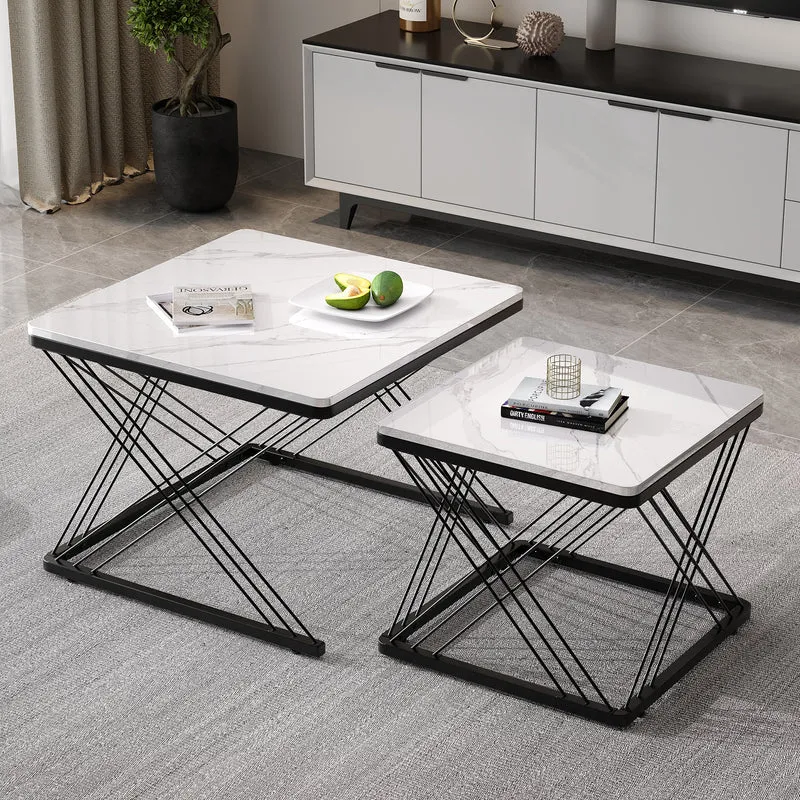 Ensemble de 2 tables basses gigognes élégantes effet marbre brillant AVEDS