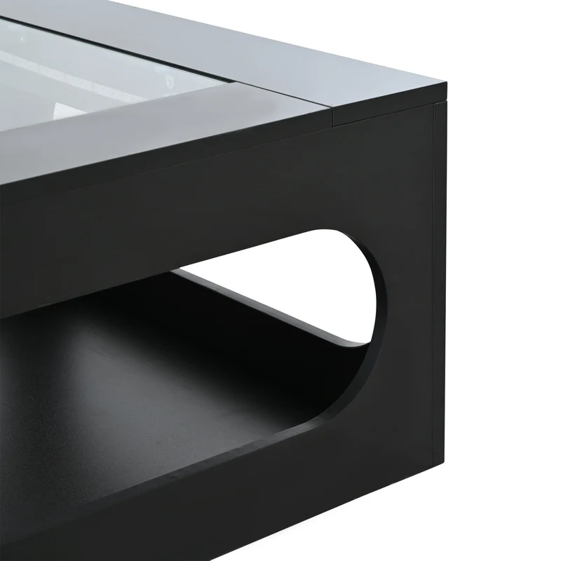 Table basse carrée noire avec plateau en verre trempé et éclairage LED 70x70x35cm UNDERTOW