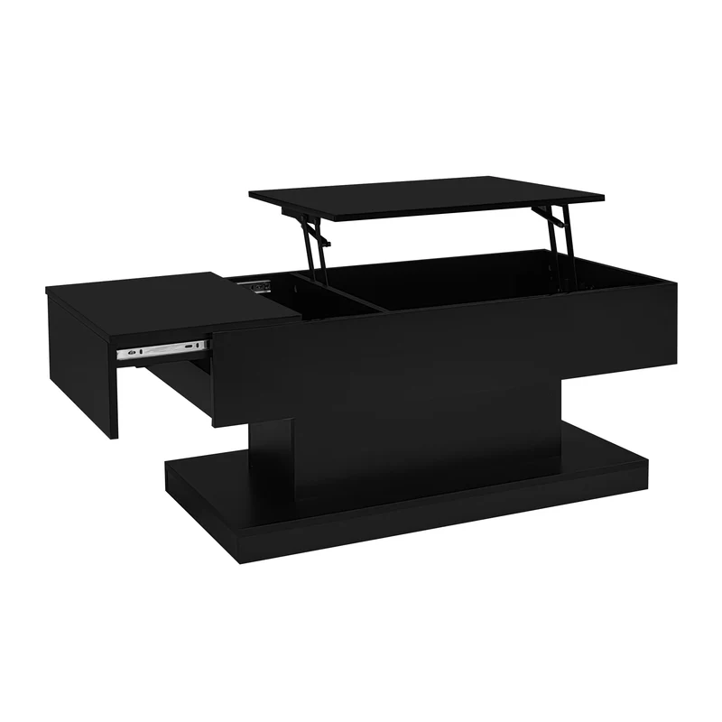 Table basse relevable laqué noire avec éclairage LED 100x50 cm SECRETION