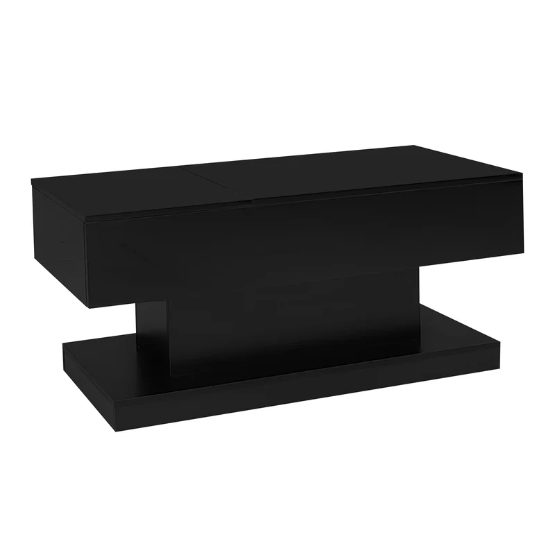 Table basse relevable laqué noire avec éclairage LED 100x50 cm SECRETION