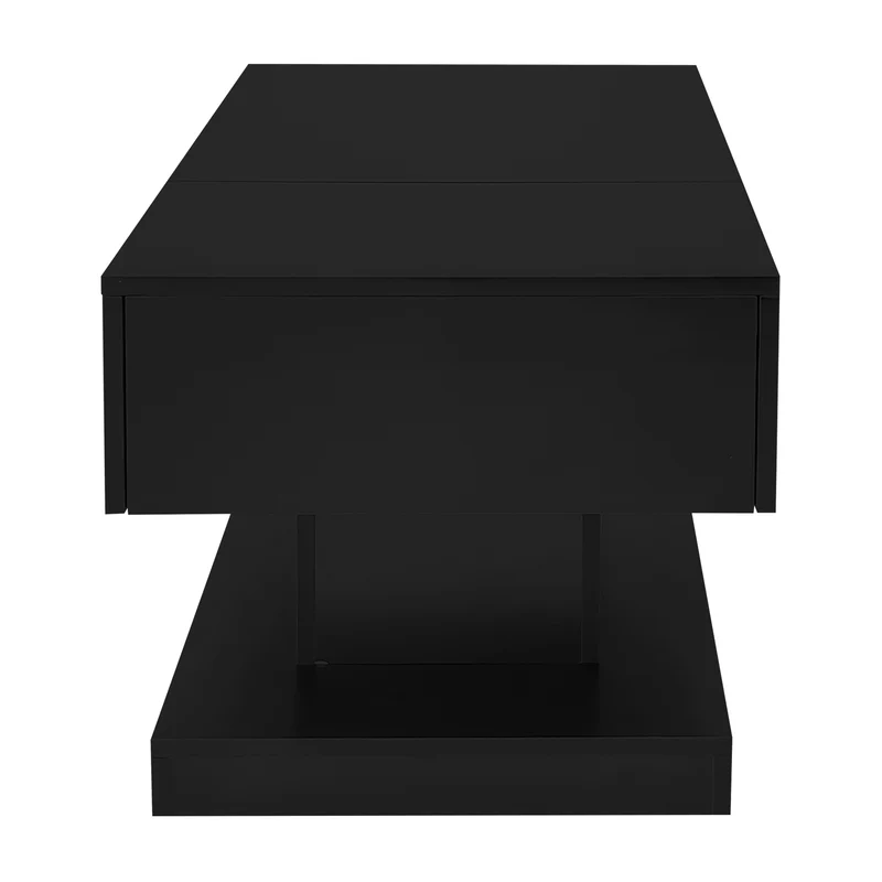 Table basse relevable laqué noire avec éclairage LED 100x50 cm SECRETION