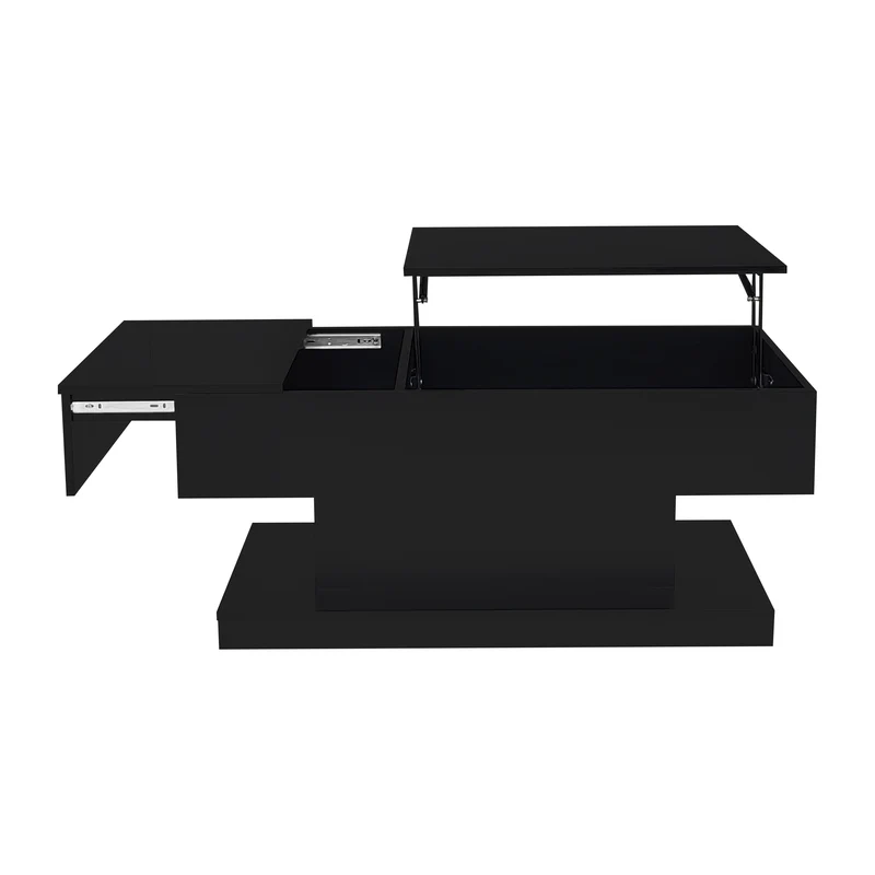 Table basse relevable laqué noire avec éclairage LED 100x50 cm SECRETION