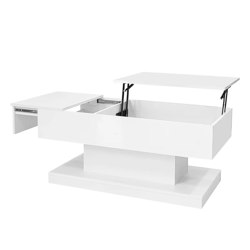 Table basse blanche relevable avec éclairage LED et 1 tiroir 100*50*45cm OIL
