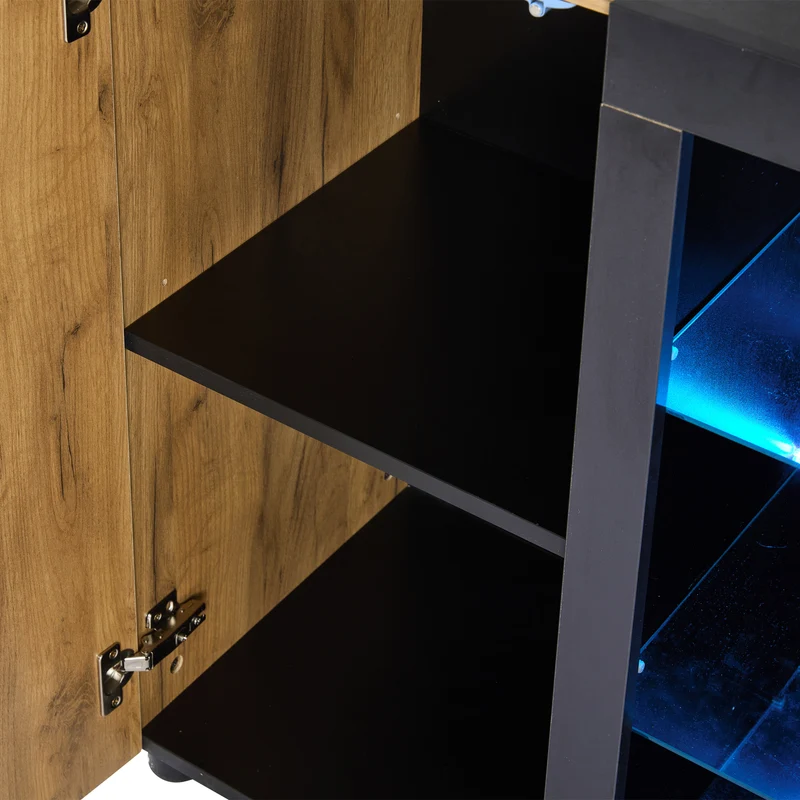 Buffet effet bois avec vitrine éclairage LED 3 tiroirs GHURGAX