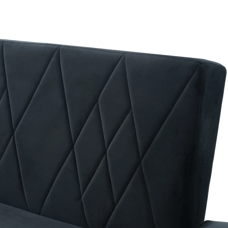 Canapé convertible 2 places en velours noir foncé dossiers et accoudoirs réglables GIZEL