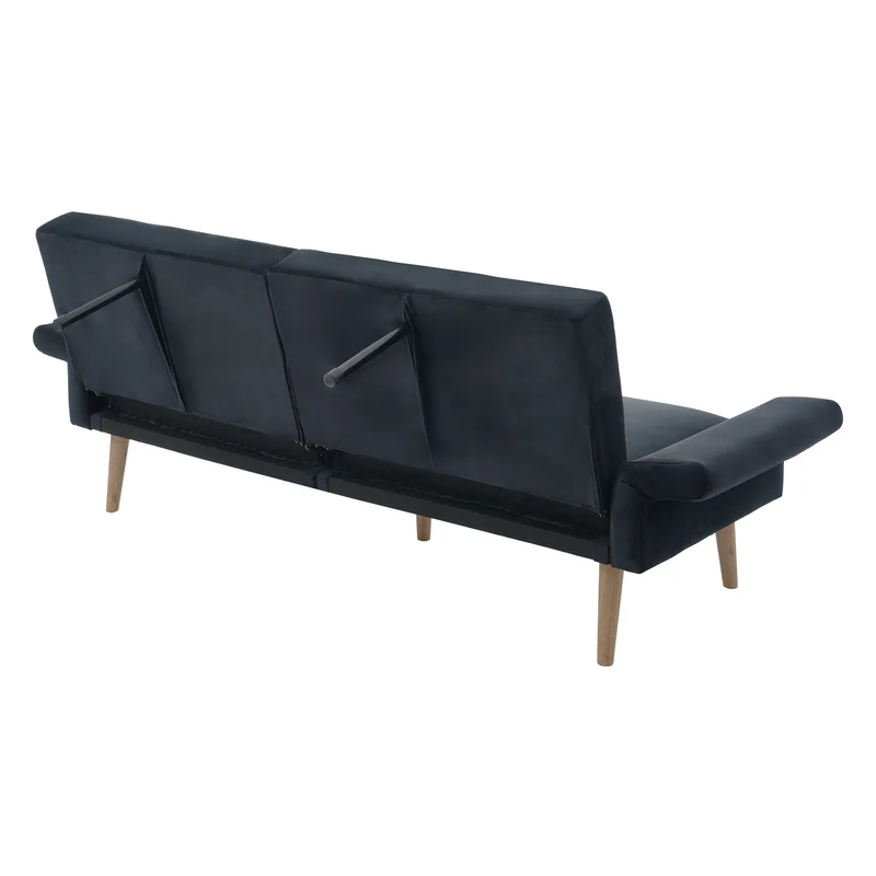 Canapé convertible 2 places en velours noir foncé dossiers et accoudoirs réglables GIZEL