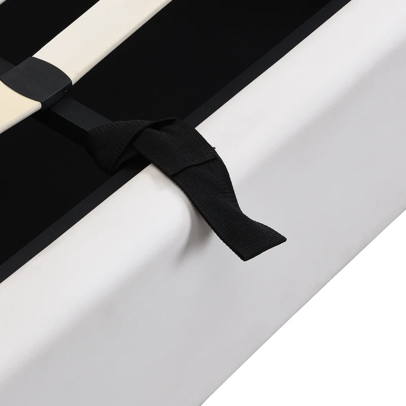 Lit coffre double PU blanc avec éclairage LED, USB et tête de lit réglable (160x200 cm) UDET WHITE KING