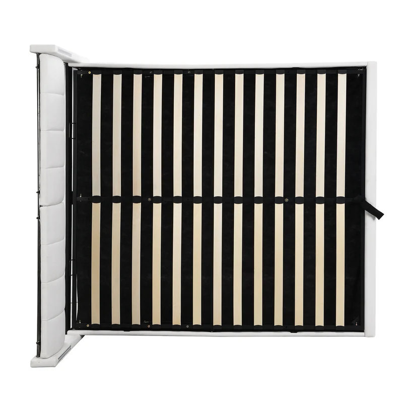 Lit coffre double PU blanc avec éclairage LED, USB et tête de lit réglable (160x200 cm) UDET WHITE KING