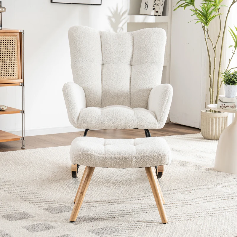 Chaise à bascule en polaire effet peluche blanche dossier haut avec repose-pieds TRAGNIELS