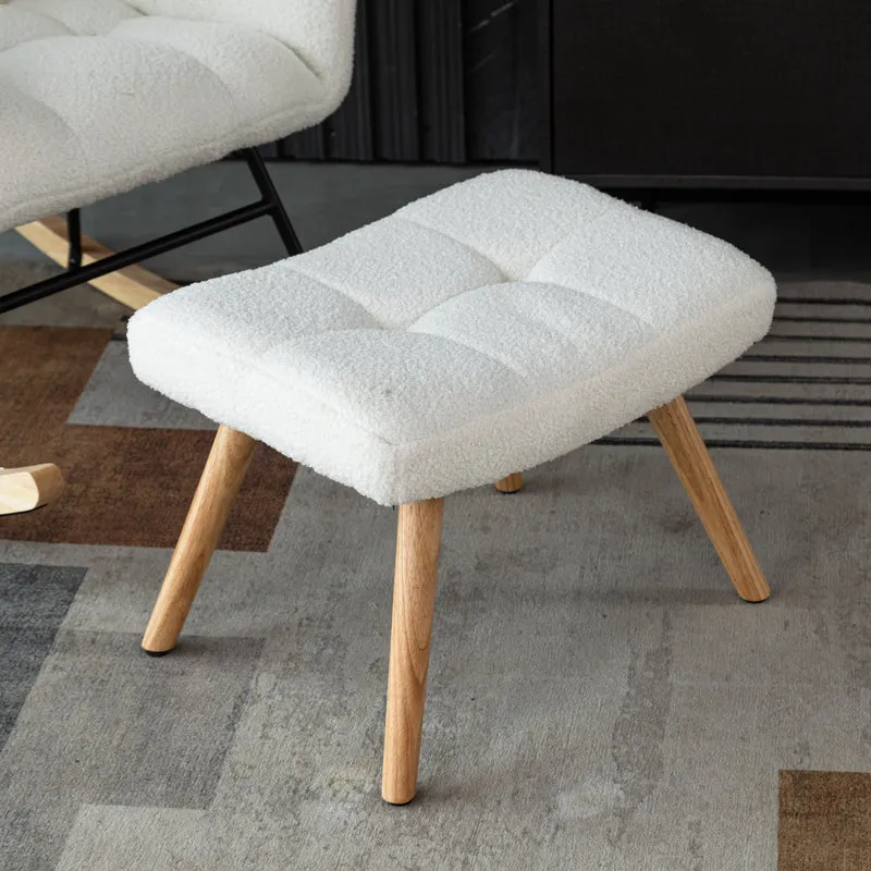 Chaise à bascule en polaire effet peluche blanche dossier haut avec repose-pieds TRAGNIELS