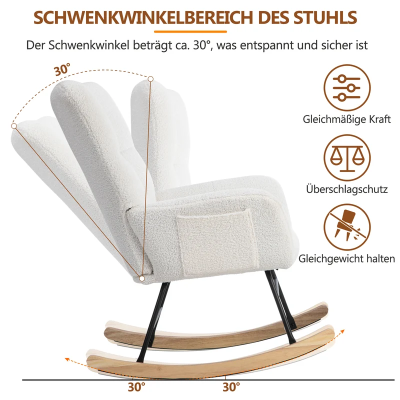 Chaise à bascule en polaire effet peluche blanche dossier haut avec repose-pieds TRAGNIELS