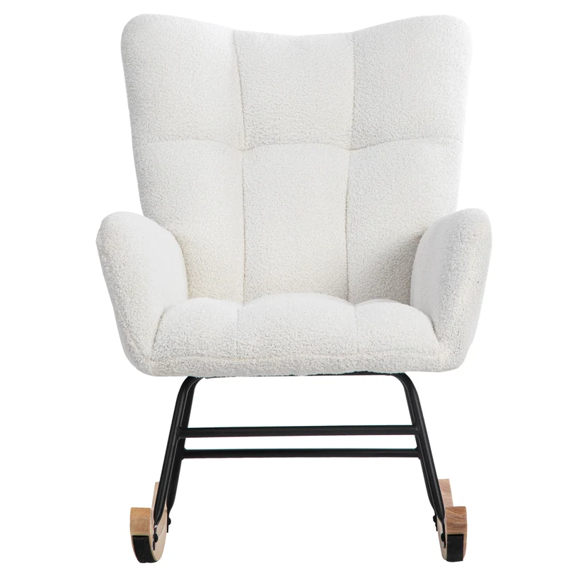 Chaise à bascule en polaire effet peluche blanche dossier haut avec repose-pieds TRAGNIELS