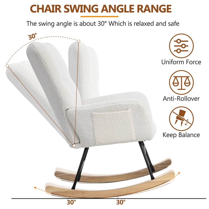 Chaise à bascule en polaire effet peluche blanche dossier haut avec repose-pieds TRAGNIELS