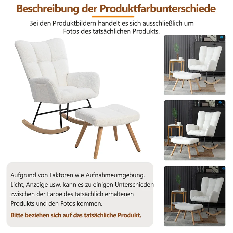 Chaise à bascule en polaire effet peluche blanche dossier haut avec repose-pieds TRAGNIELS