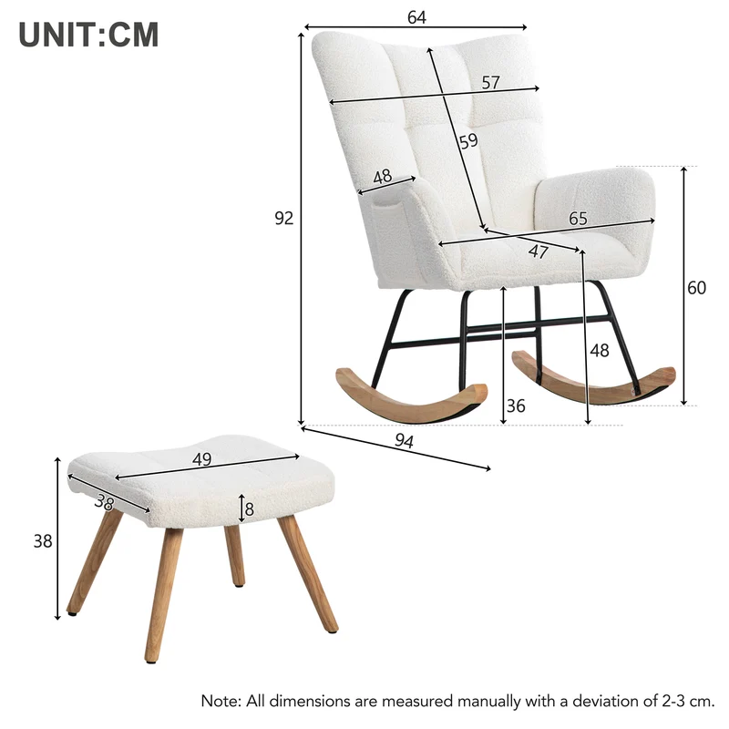 Chaise à bascule en polaire effet peluche blanche dossier haut avec repose-pieds TRAGNIELS