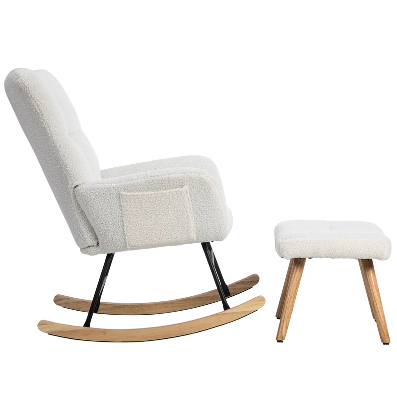 Chaise à bascule en polaire effet peluche blanche dossier haut avec repose-pieds TRAGNIELS