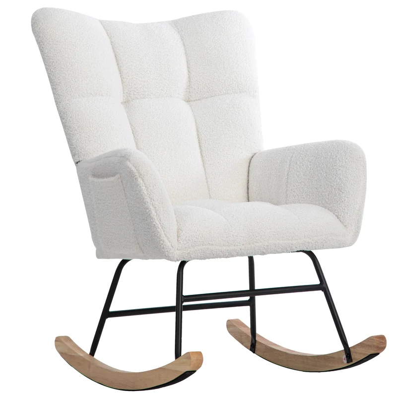 Chaise à bascule en polaire effet peluche blanche dossier haut avec repose-pieds TRAGNIELS