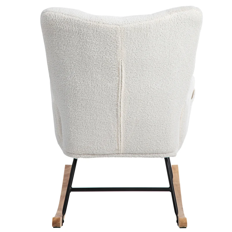 Chaise à bascule en polaire effet peluche blanche dossier haut avec repose-pieds TRAGNIELS