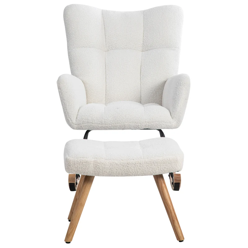 Chaise à bascule en polaire effet peluche blanche dossier haut avec repose-pieds TRAGNIELS
