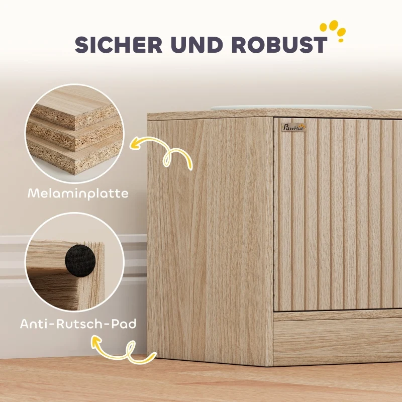 Capering Station d'alimentation pour grands chiens 60x30x35,5 cm – Bois chêne, 2 gamelles inox, rangement intégré