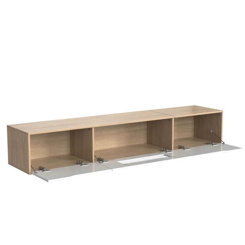 Meuble TV haut brillant blanc et effet bois 180x35x30 cm avec éclairage LED multicolore LIMESTONEBLUFF