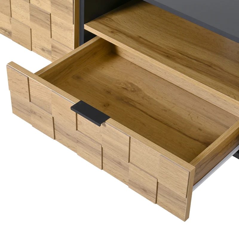 Meuble TV effet bois design damier 2 portes 1 tiroir 170cm ADJUSTSILKPRO
