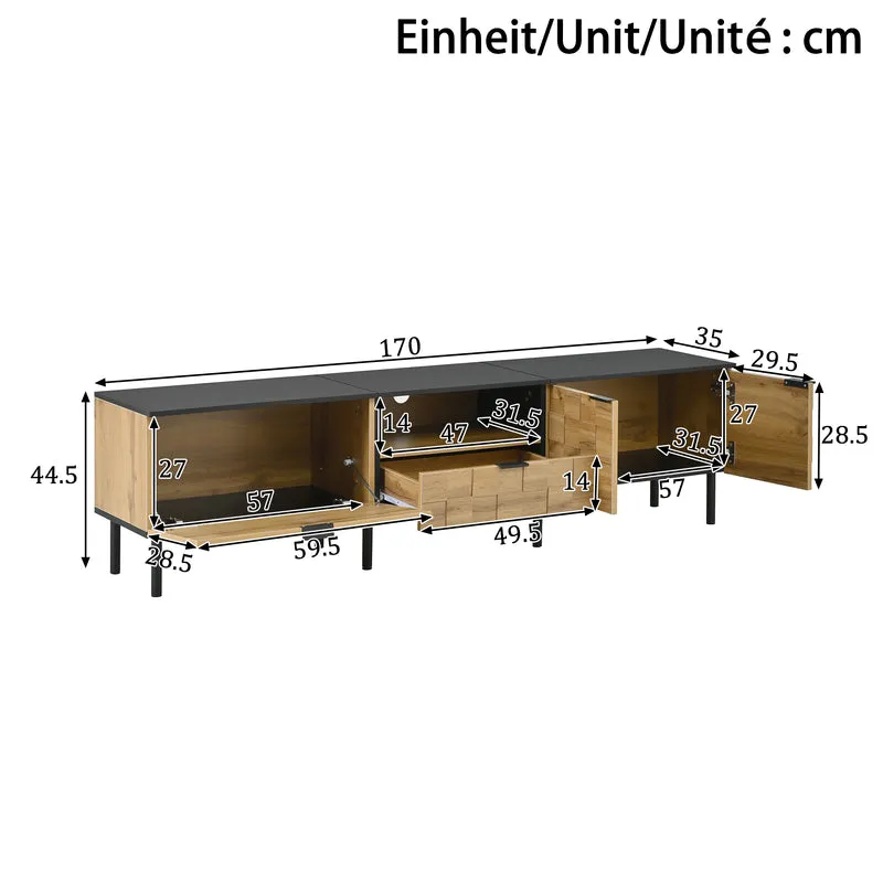 Meuble TV effet bois design damier 2 portes 1 tiroir 170cm ADJUSTSILKPRO