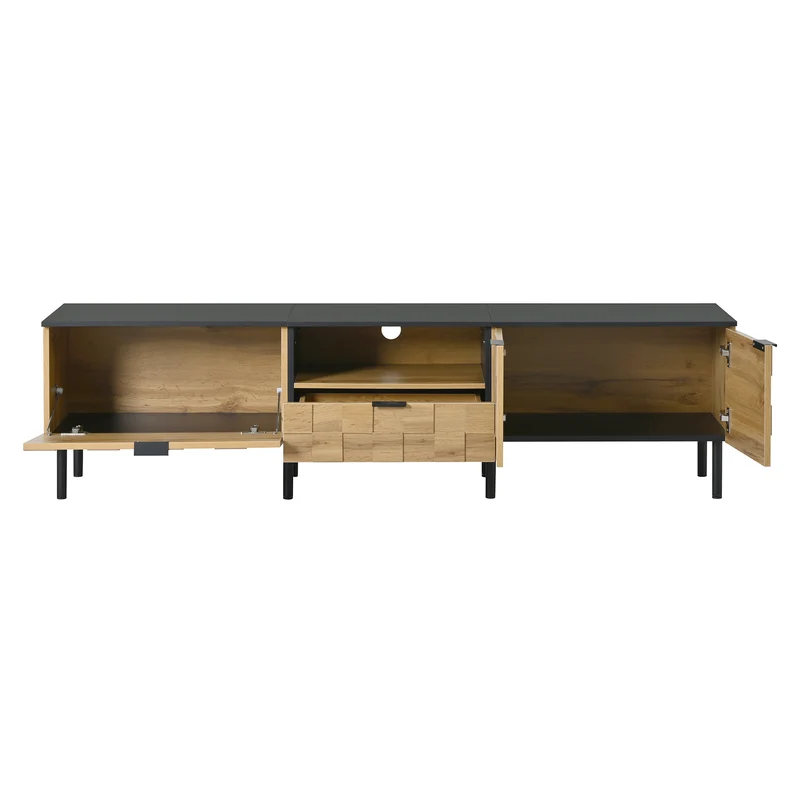 Meuble TV effet bois design damier 2 portes 1 tiroir 170cm ADJUSTSILKPRO