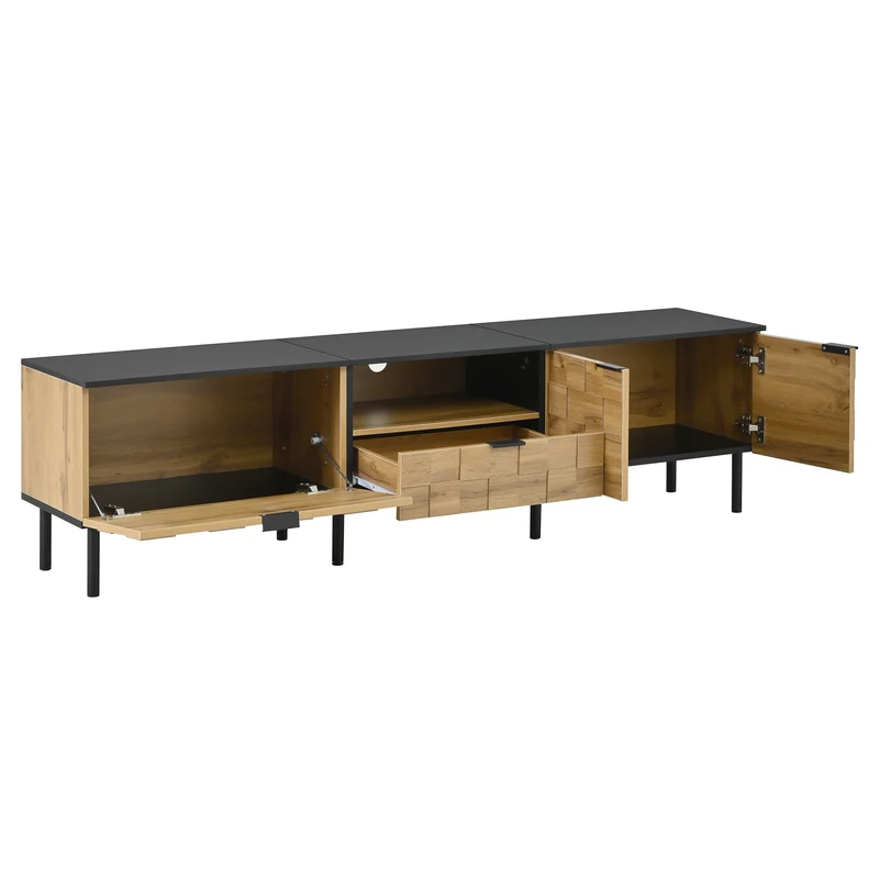 Meuble TV effet bois design damier 2 portes 1 tiroir 170cm ADJUSTSILKPRO