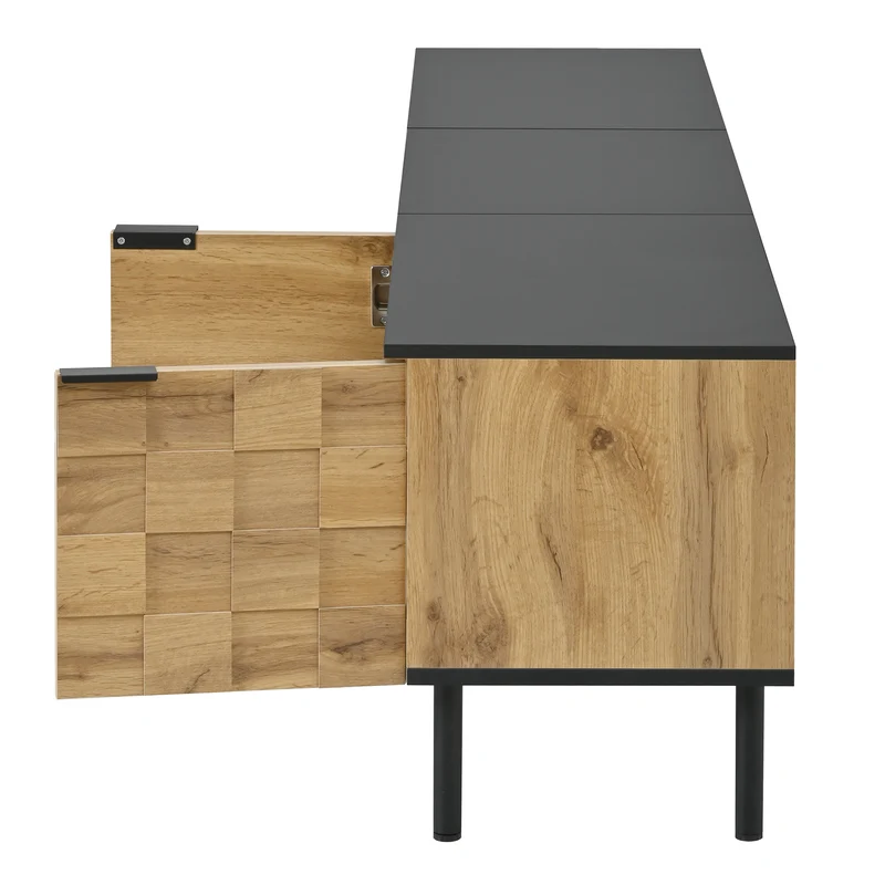 Meuble TV effet bois design damier 2 portes 1 tiroir 170cm ADJUSTSILKPRO