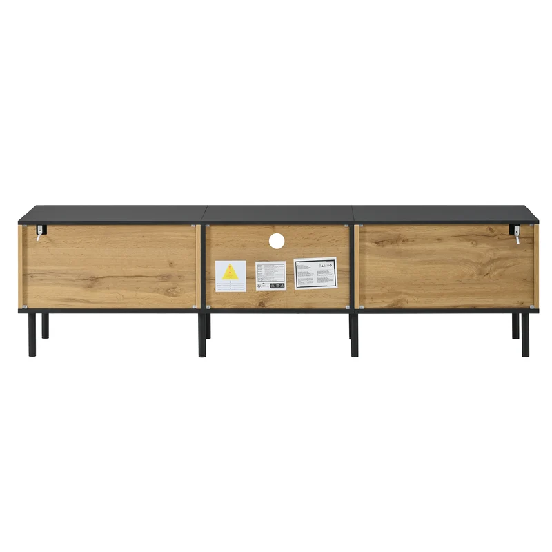 Meuble TV effet bois design damier 2 portes 1 tiroir 170cm ADJUSTSILKPRO