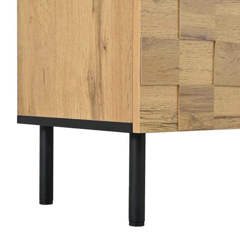 Meuble TV effet bois design damier 2 portes 1 tiroir 170cm ADJUSTSILKPRO