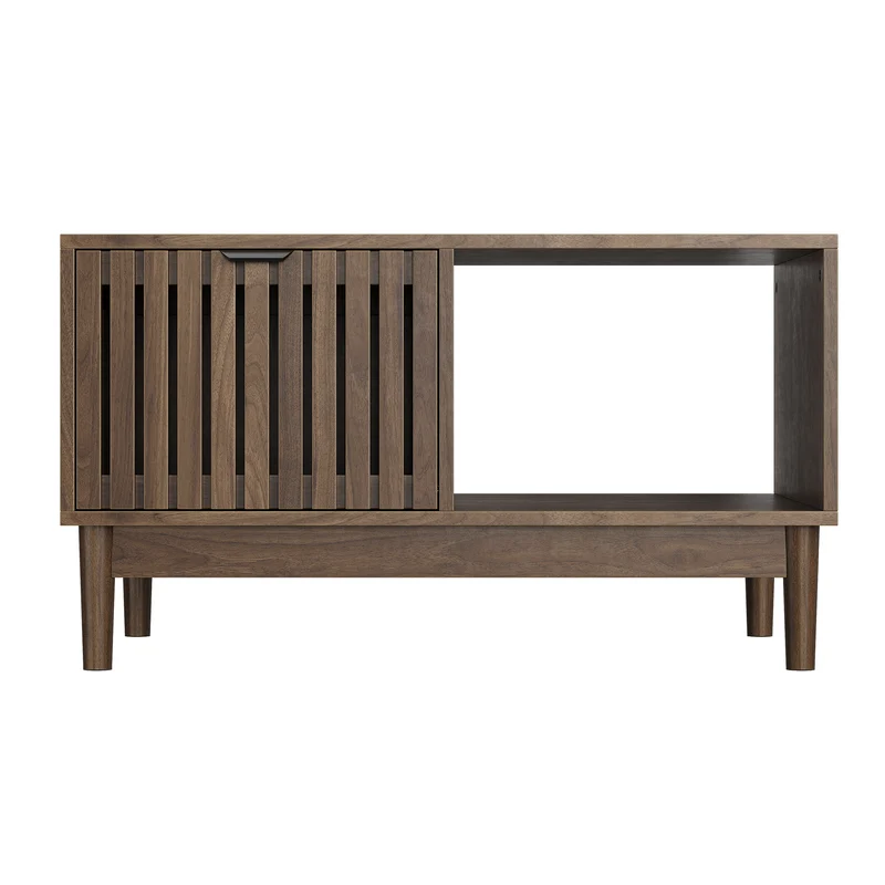Table basse effet noyer design latte 1 tiroir et niche ouvertes 80x50x45cm ADJUSTWICKERELITE