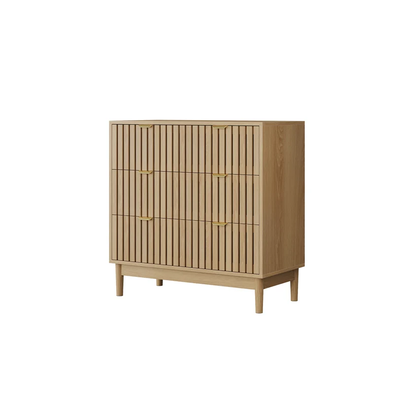 Buffet design latte effet chêne 3 tiroirs 80x39x80cm PEARLPINNACLE