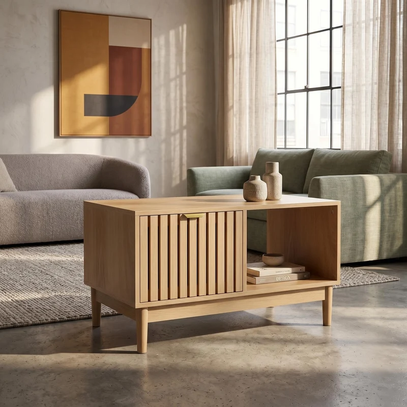 Table basse effet chêne avec tiroir 80cm ADJUSTVASE