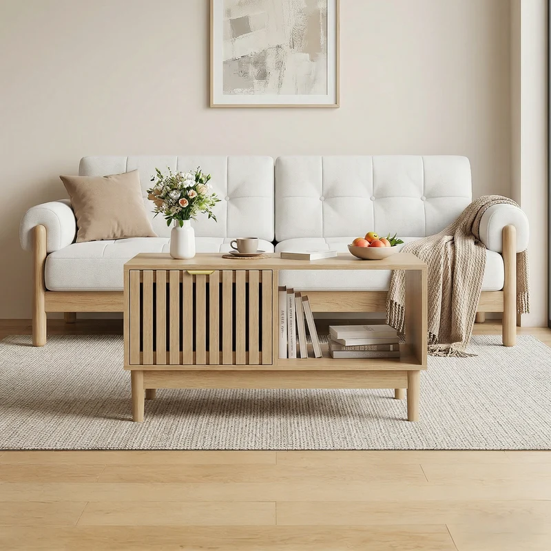 Table basse effet chêne avec tiroir 80cm ADJUSTVASE