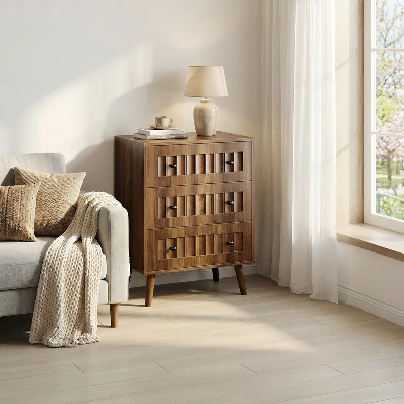 Commode 3 tiroirs effet bois noyer 60x40x78cm ADJUSTTRUNK