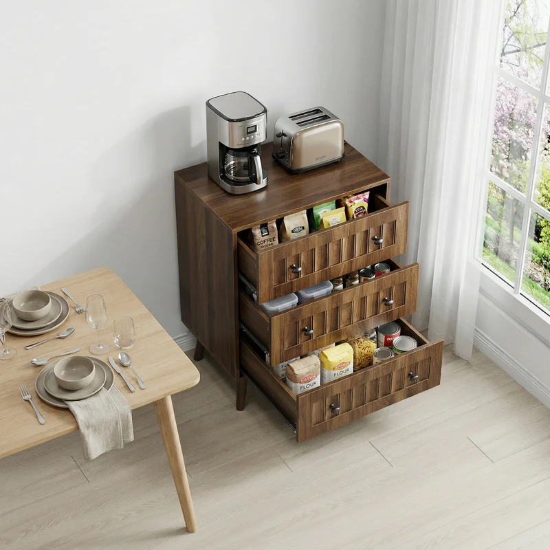 Commode 3 tiroirs effet bois noyer 60x40x78cm ADJUSTTRUNK