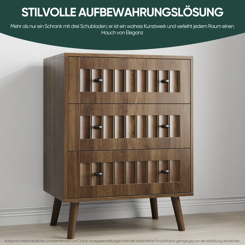 Commode 3 tiroirs effet bois noyer 60x40x78cm ADJUSTTRUNK