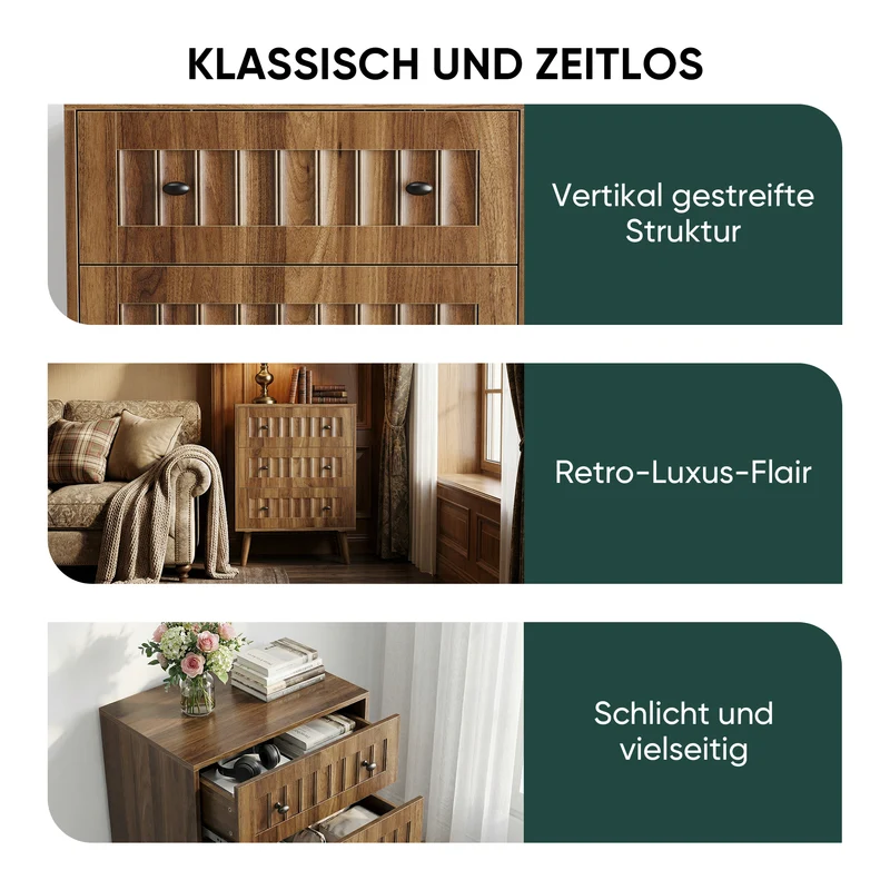 Commode 3 tiroirs effet bois noyer 60x40x78cm ADJUSTTRUNK