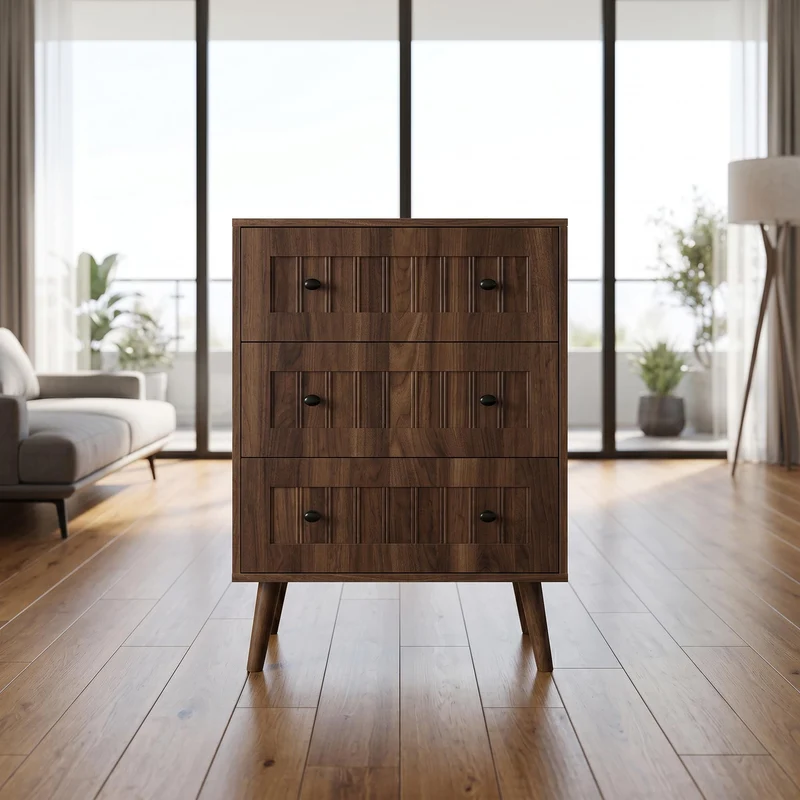 Commode 3 tiroirs effet bois noyer 60x40x78cm ADJUSTTRUNK