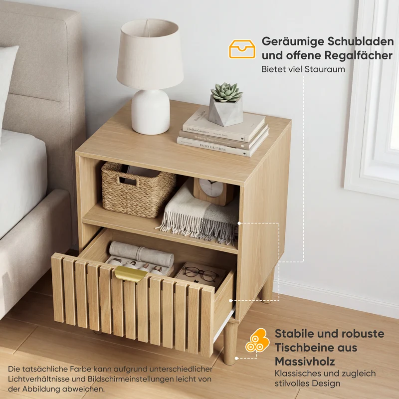 Table de chevet design latte effet chêne 1 tiroir ADJUSTWOOLPRO