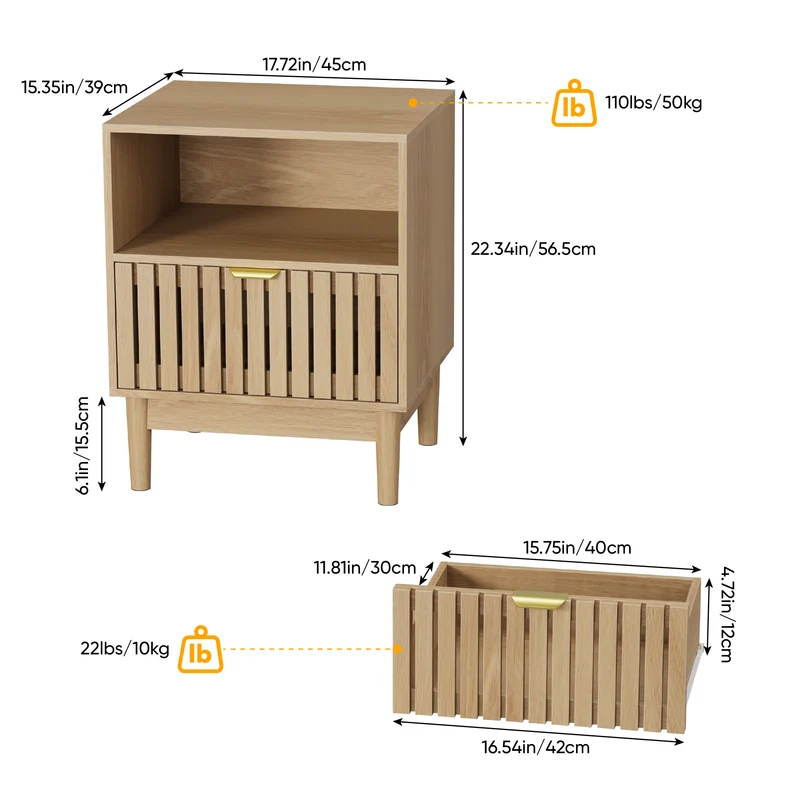 Table de chevet design latte effet chêne 1 tiroir ADJUSTWOOLPRO