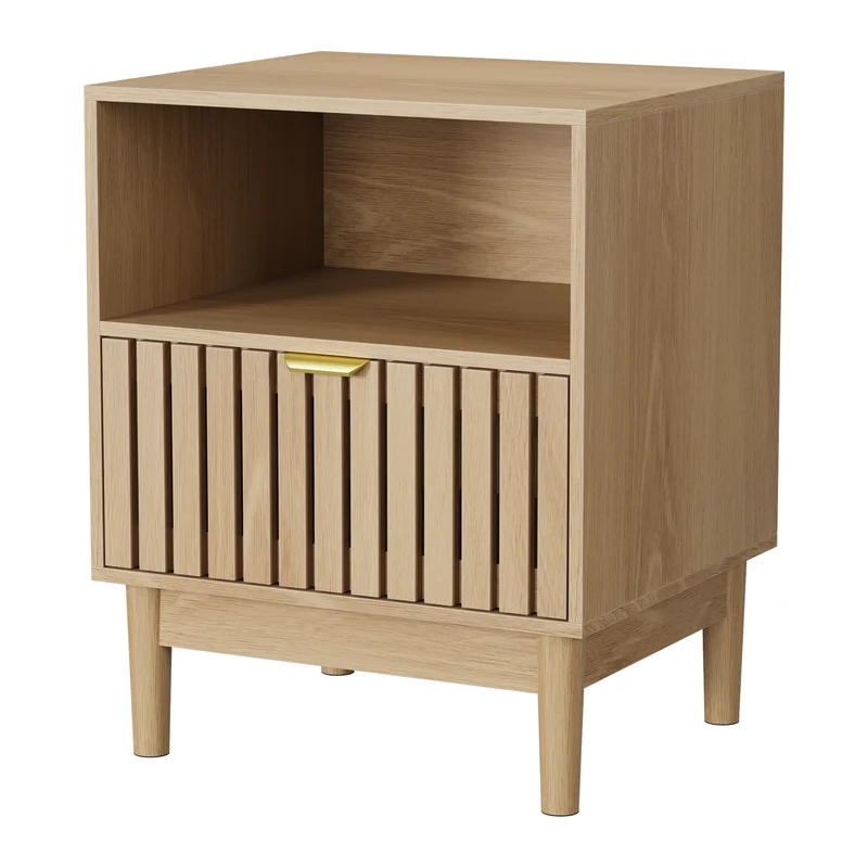 Table de chevet design latte effet chêne 1 tiroir ADJUSTWOOLPRO