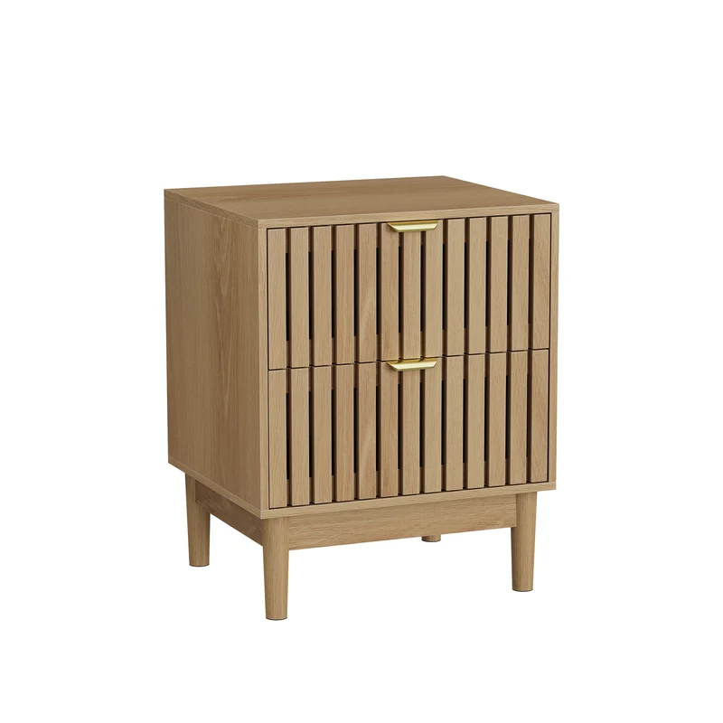 Table de chevet design latte effet chêne 2 tiroirs ALUMINUMARMOIRE