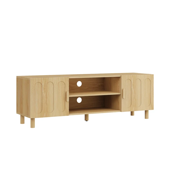 Meuble TV effet chêne 2 portes détails arrondis 140x40x46cm ADJUSTALUMINUMPRIME