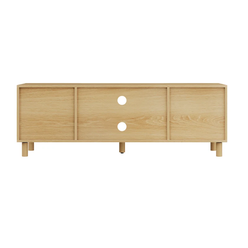 Meuble TV effet chêne 2 portes détails arrondis 140x40x46cm ADJUSTALUMINUMPRIME