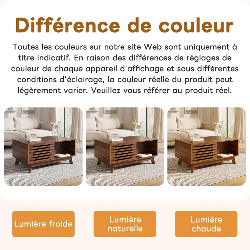 Table basse revelable réglable en hauteur effet noyer 90x55x57,5 cm ADJUSTCHEST