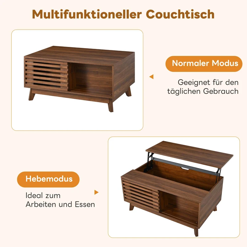 Table basse revelable réglable en hauteur effet noyer 90x55x57,5 cm ADJUSTCHEST